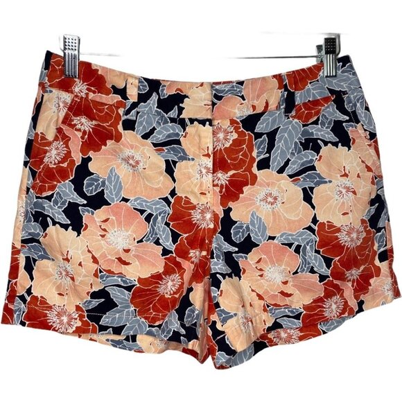 Ann Taylor Loft Womens Floral Print 4" Shorts Size 4 100% Cotton Blue Peach - Picture 2 of 10